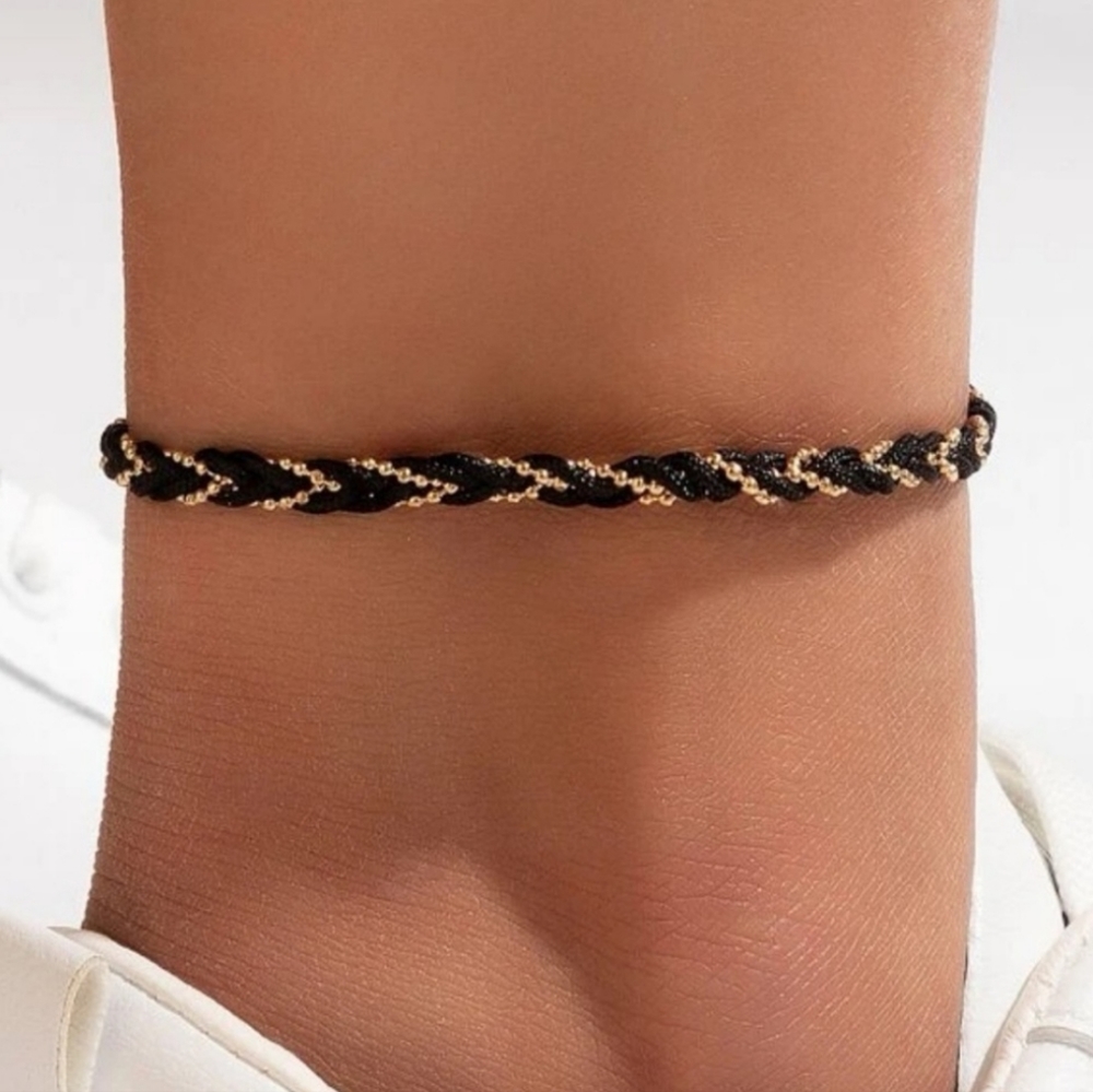 Black & Gold Woven Ankle Bracelet